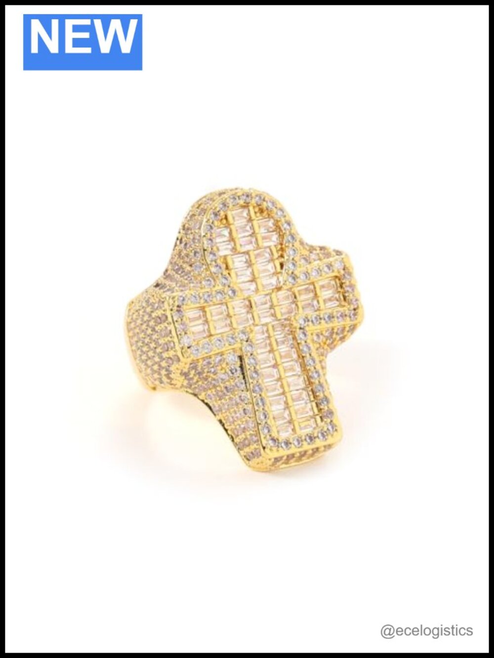 Men's 14K Gold Plated Iced Out CZ Hip Hop Cross Pinky Ring